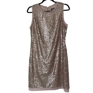 Vince Camuto Sequin Sheath Dress Rose Gold Sz 10 Sleeveless Party Cocktail